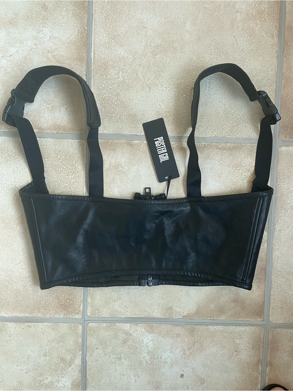 NWT Poster Girl black faux leather bralette bustier corset top; size L - Picture 5 of 6